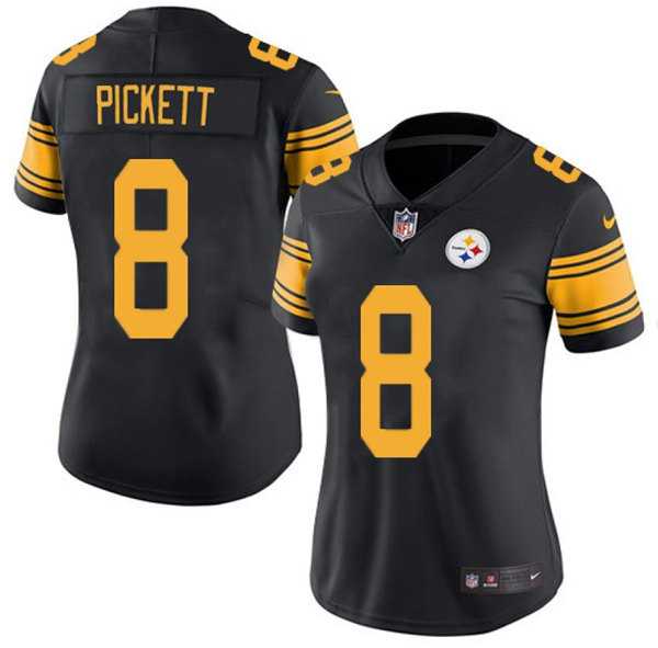 Women's Pittsburgh Steelers #8 Kenny Pickett Black Color Rush Limited Stitched Jersey Dzhi